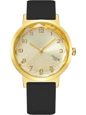 Womens Black Gold Analog Quartz Silicone Timepiece Waterproof Casual Wrist Watch